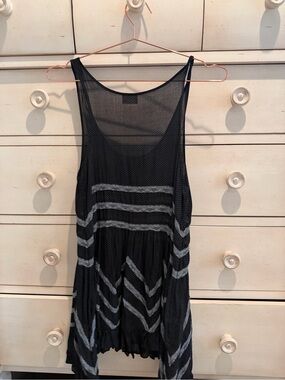 Free People Black Mesh Mini Dress with Gray Chevron Stripes